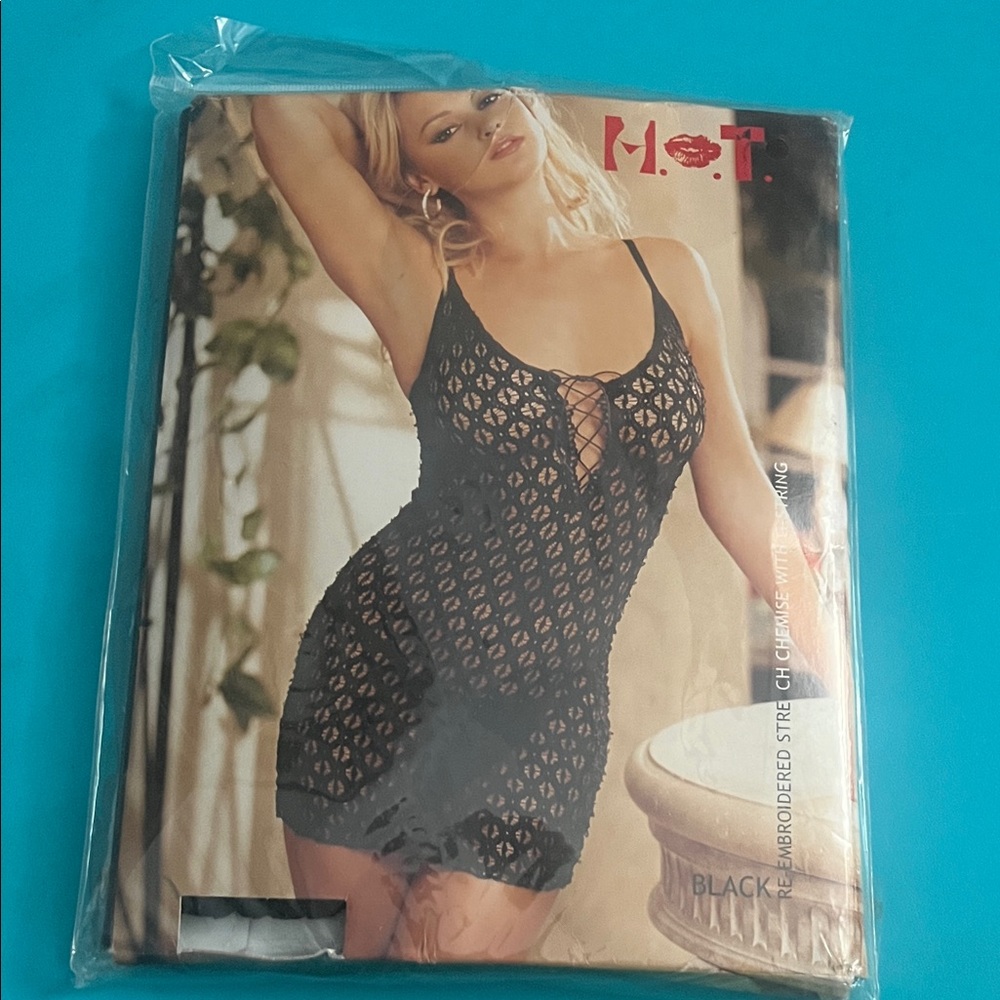 One size fits most Black Lace Chemise with G string unerwear
